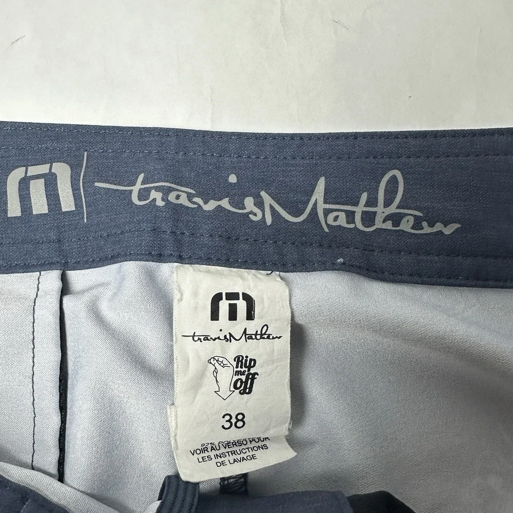 Travis Mathew Board Shorts Mens 38 Navy Blue Tropical Skeleton Palm Tree Tequila